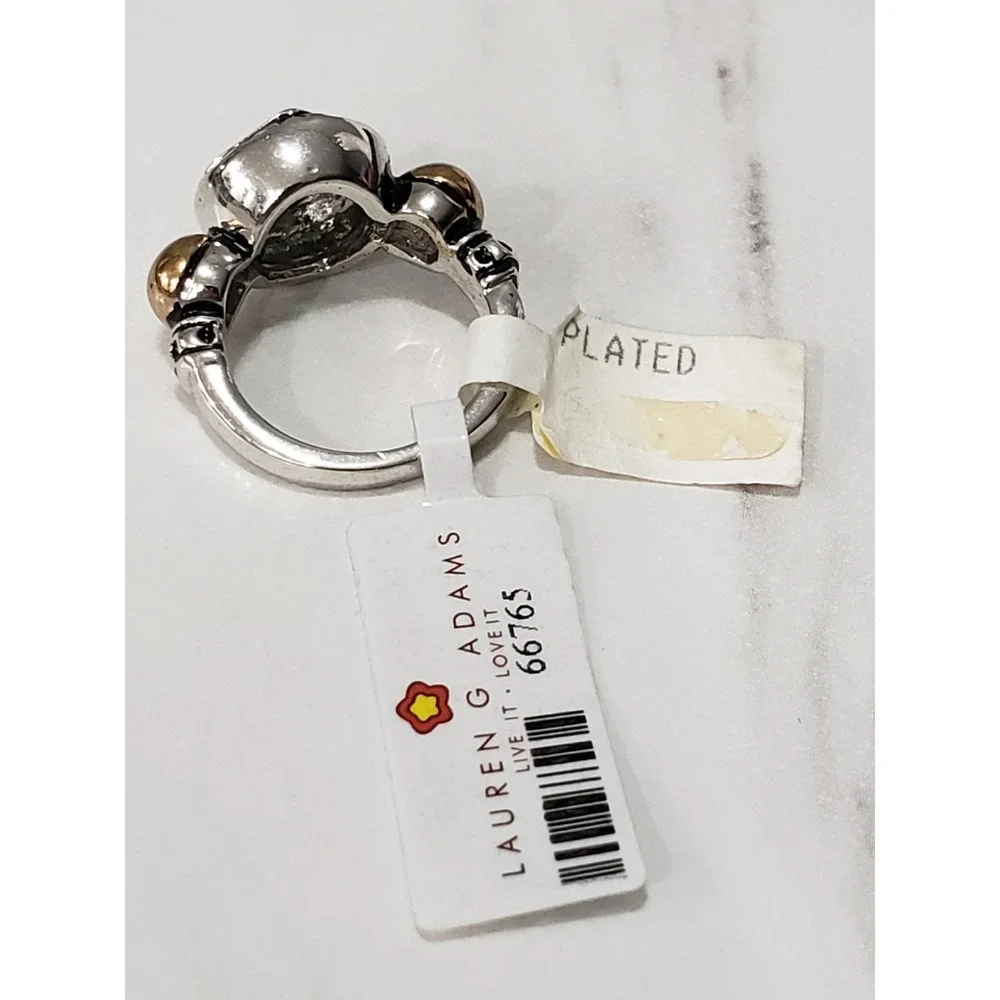 Lauren G Adams Mixed Metal Green Scroll Renaissance Gothic Two Tone Ring Size 5